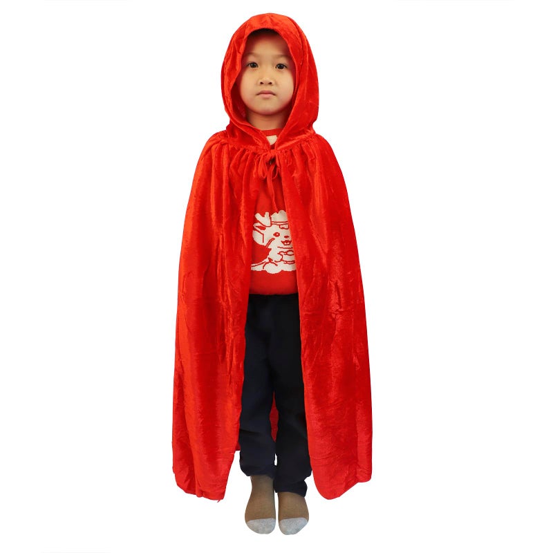 Clobeau Kids Halloween Christmas Costumes Cape Velvet Hooded Cosplay Party Cloak Wizard Robe Red - Image 2